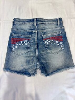 NWOT Women's Distressed Blue Denim Blue Patriotic Shorts XS